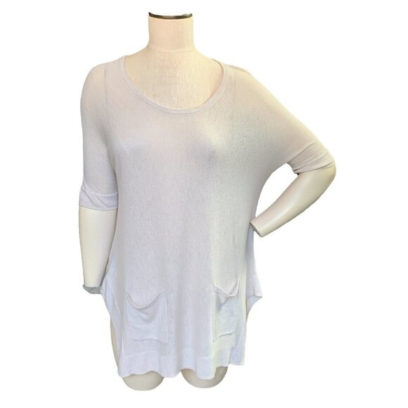 Philosophy Lightweight Knit Tunic Top Asymmetric Hem Pockets Sz S Beige #12B - Picture 1 of 5
